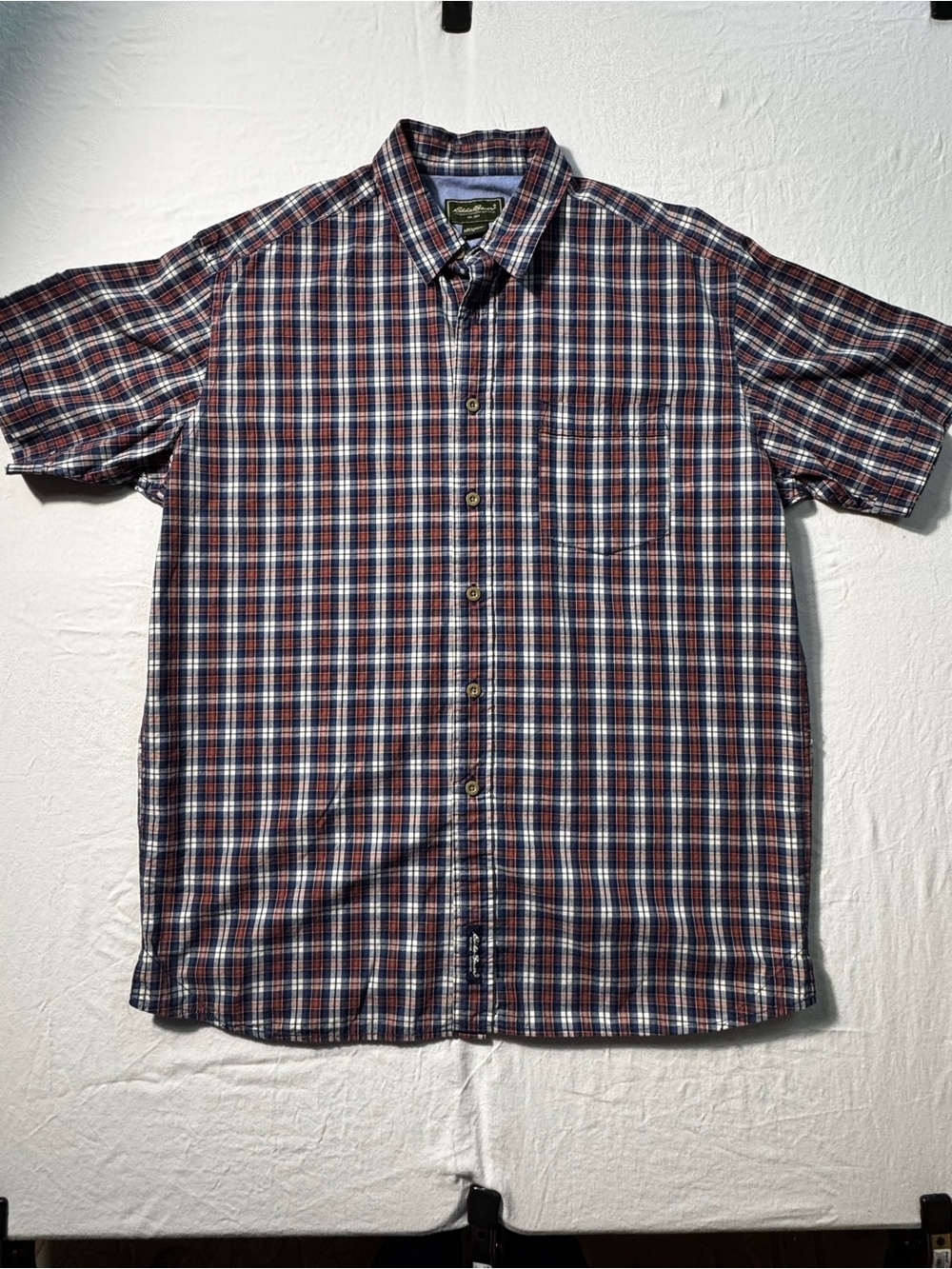 Eddie Bauer Short-Sleeve Plaid Button-Down - Red, Blue, White
